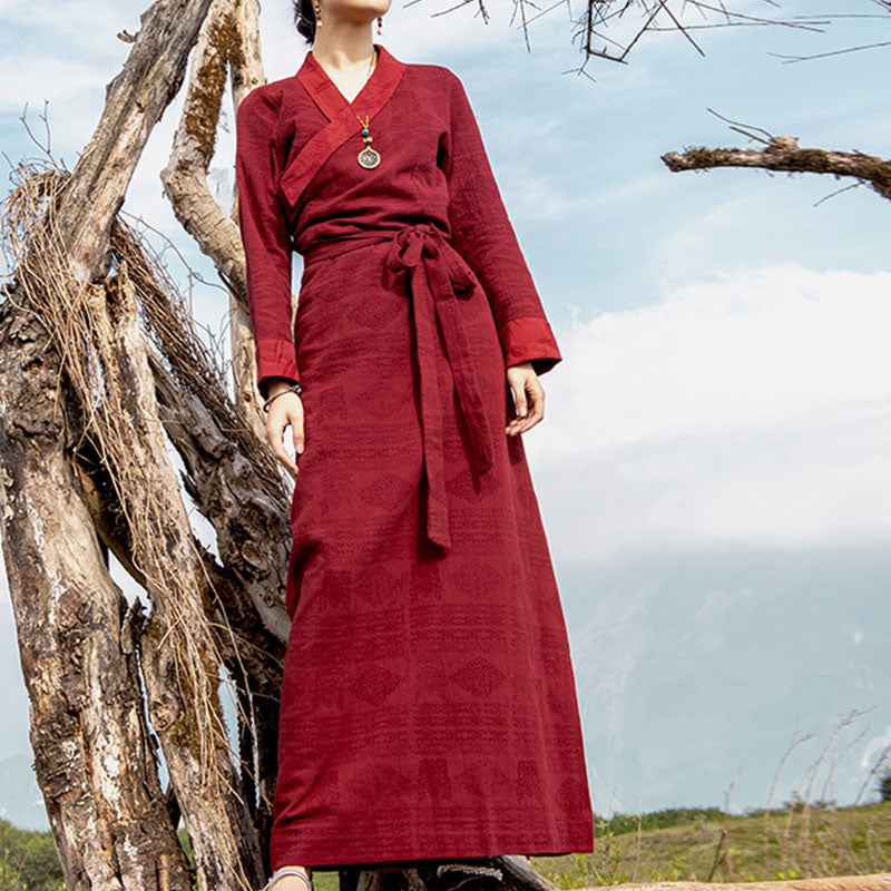Robe tibétaine en Buddha Stones Vêtements Lhassa Robe longue portefeuille Robe longue Vêtements pour femmes