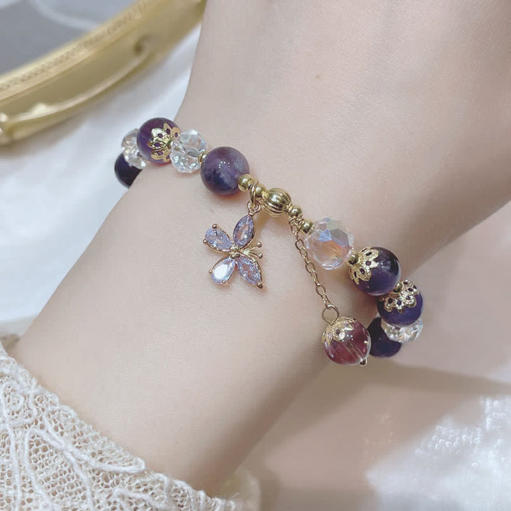 Bracelet à breloques papillon spirituel en cristal d'améthyste naturelle de Buddha Stones