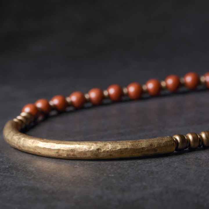 Bracelet couple paix en cuivre et cristal d'obsidienne noire en Buddha Stones Jaspe rouge Agate mousse