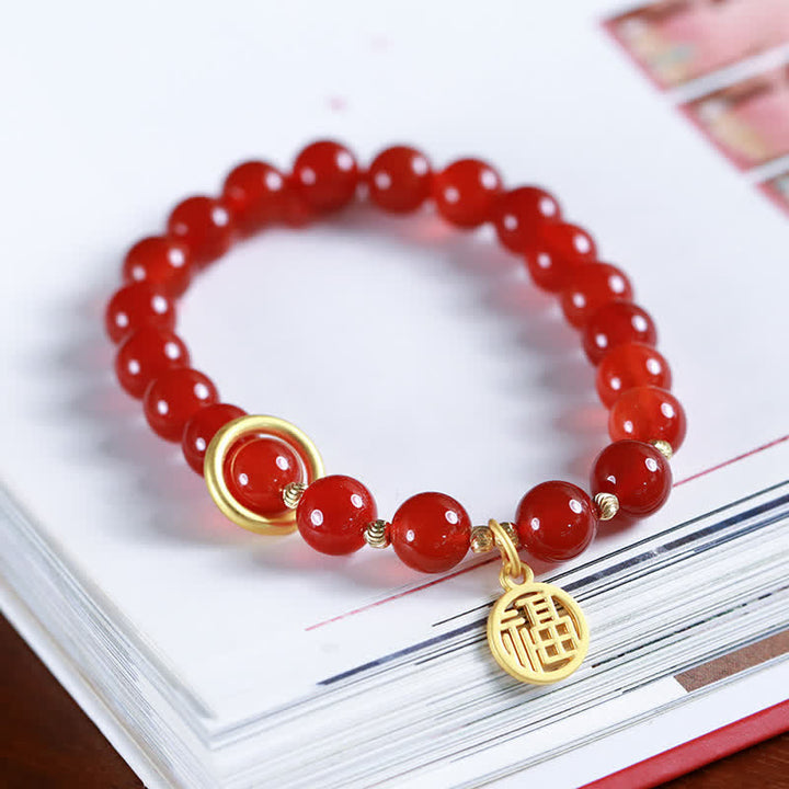 Bracelet de confiance en agate rouge naturelle avec lettre de bénédiction