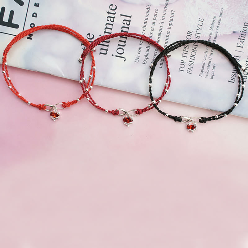 Bracelet de cheville tressé avec symbole de l'infini et du cœur en Buddha Stones