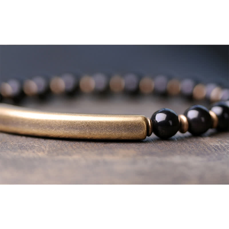 Bracelet couple paix en cuivre et cristal d'obsidienne noire en Buddha Stones Jaspe rouge Agate mousse