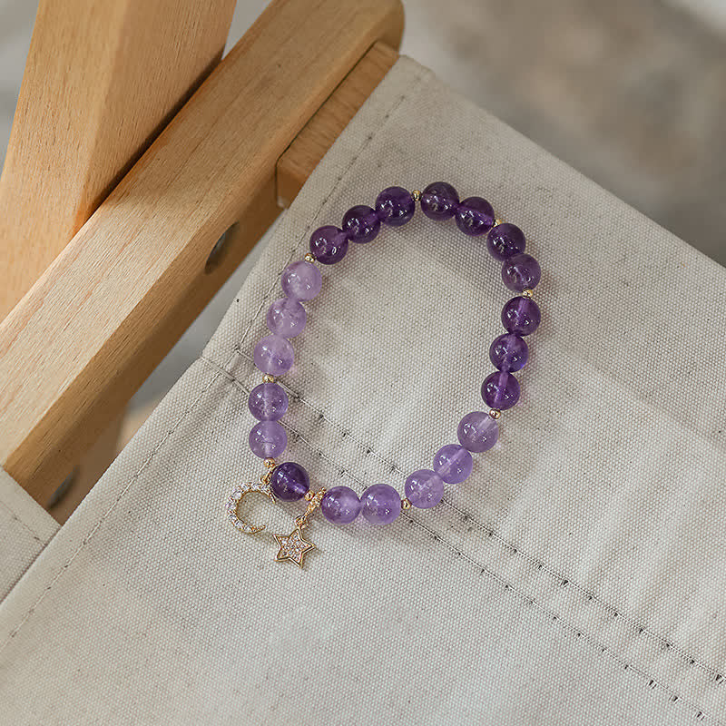 Bracelet de guérison en cristal d'améthyste et étoile de lune