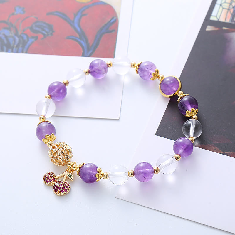 Bracelet à breloques en cristal blanc et améthyste naturelle Buddha Stones