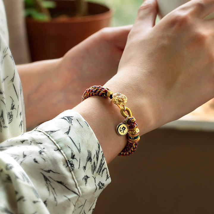 Bracelet en argent sterling 925 avec pendentif en forme de cloche porte-bonheur et symbole du zodiaque chinois Buddha Stones Om Mani Padme Hum