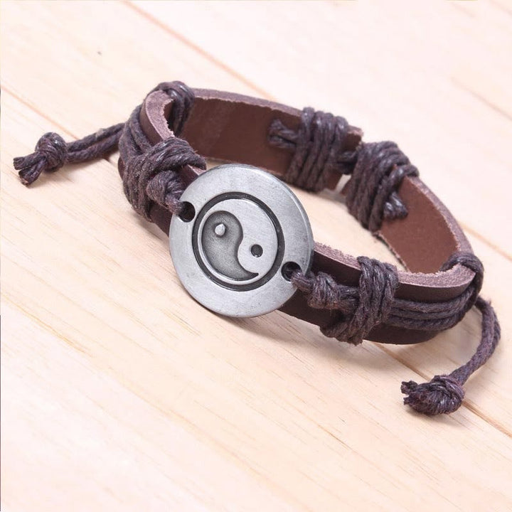 Bracelet en cuir avec cordon d'harmonie rétro Yin Yang et Buddha Stones