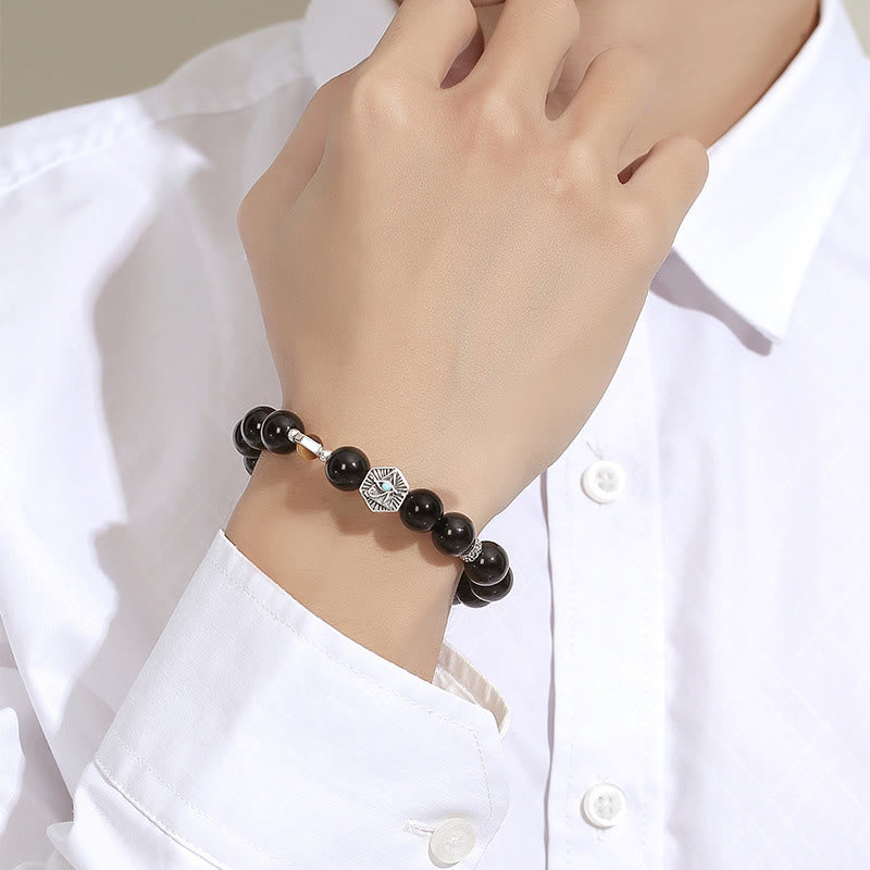 Bracelet de purification en argent sterling 925 avec Buddha Stones noire et œil de tigre de la Providence
