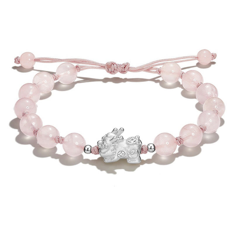 Bracelet de force PiXiu en obsidienne noire naturelle œil de chat et cristal rose Buddha Stones