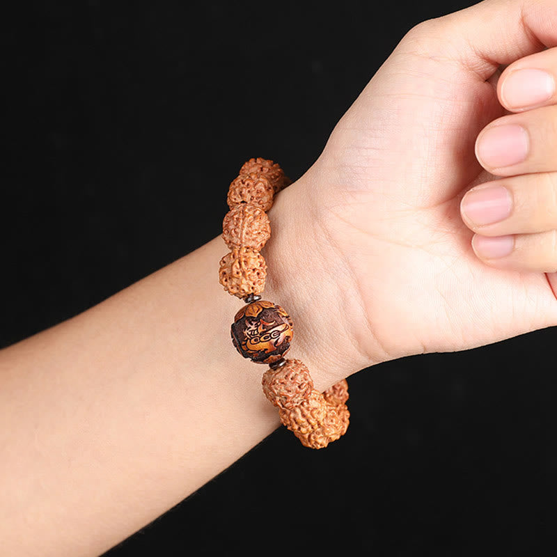 Bracelet porte-bonheur en cuivre Buddha Stones tibétaines Rudraksha Bodhi Seed PiXiu