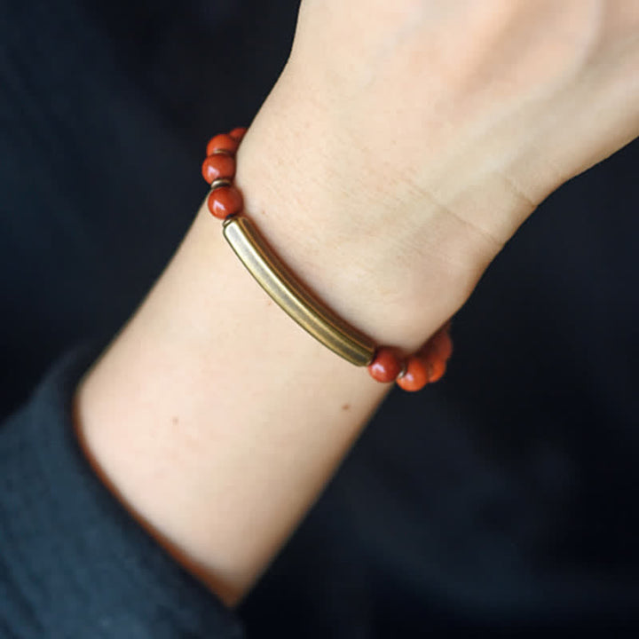 Bracelet couple paix en cuivre et cristal d'obsidienne noire en Buddha Stones Jaspe rouge Agate mousse