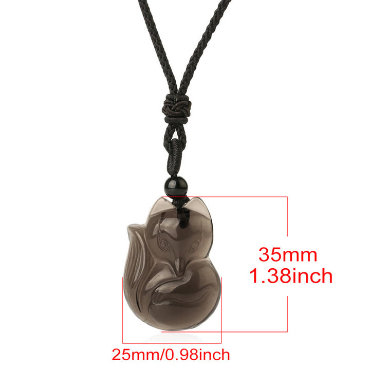 Buddha Stones Collier Amulette pendentif Renard en Obsidienne noire naturelle Oeil de tigre Obsidienne glacée