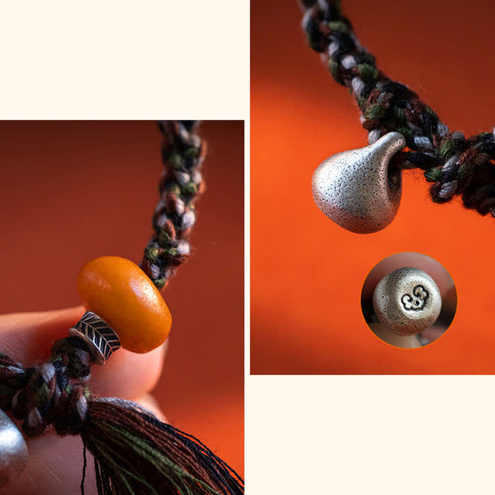 Bracelet de protection des souhaits en argent sterling 990 tibétain fait à la main avec poids en acier et ambre