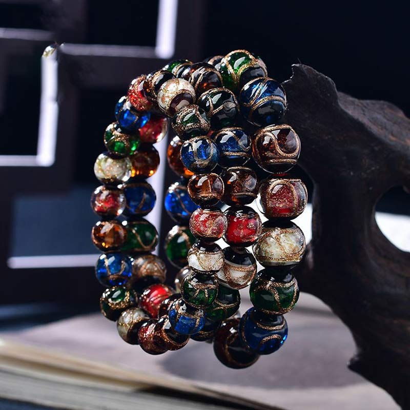 Bracelet porte-bonheur en perles de verre Liuli colorées avec Buddha Stones