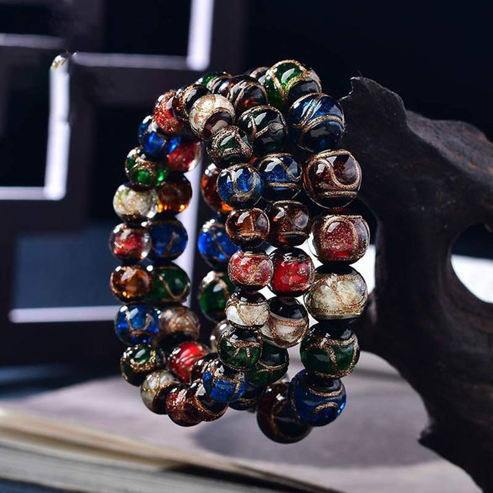 Bracelet porte-bonheur en perles de verre Liuli colorées avec Buddha Stones