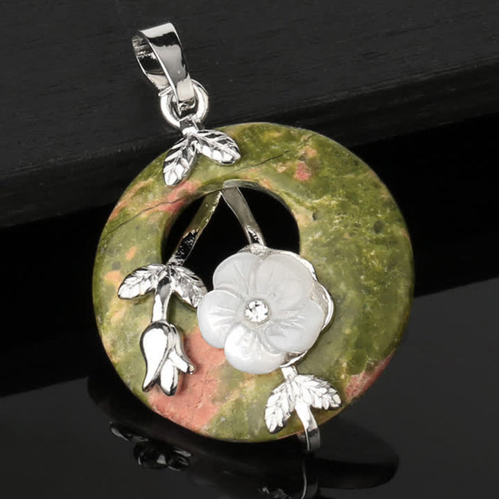 Collier pendentif de guérison en forme de fleur d'aventurine verte et d'améthyste en cristal divers de Buddha Stones