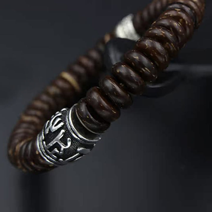 Bracelet Buddha Stones en coquille de noix de coco tibétaine naturelle Om Mani Padme Hum positif