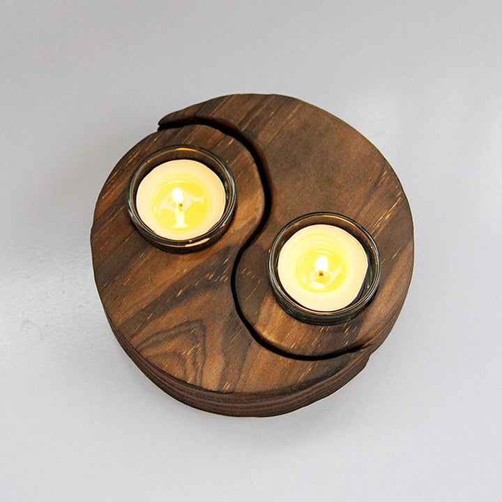 Bougeoir en bois avec Buddha Stones Yin Yang pour rituels de méditation