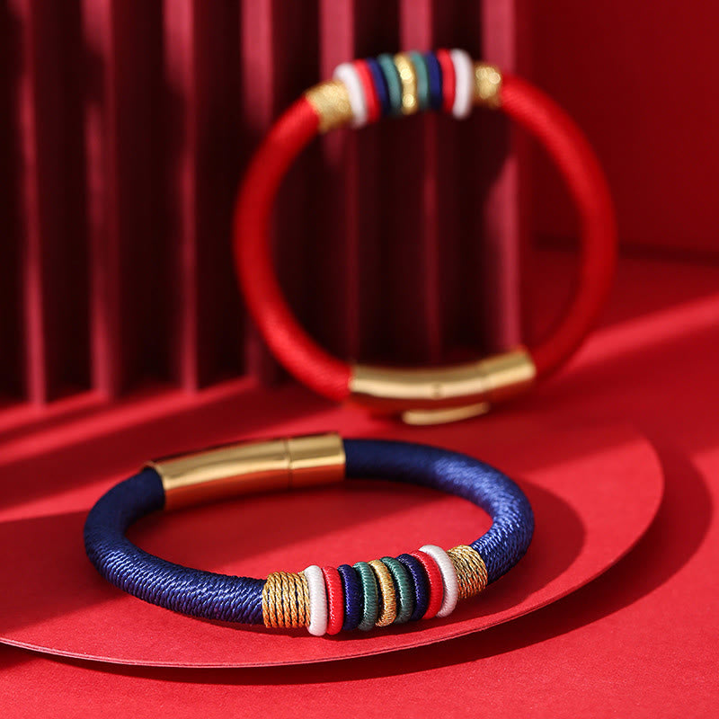 Bracelet tressé tibétain fait main en Buddha Stones avec nœud King Kong coloré et cinq éléments porte-bonheur