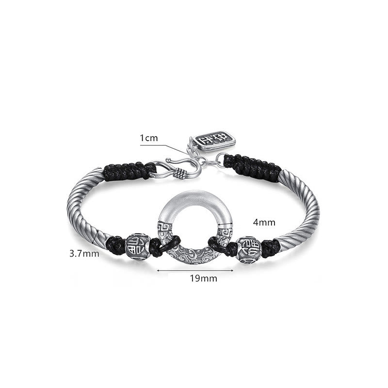 Bracelet de fortune en argent sterling 999 avec boucle de paix et personnage Fu en pièces de cuivre et pierres de Buddha Stones