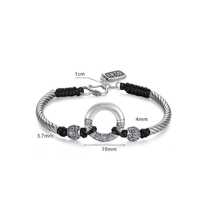Bracelet de fortune en argent sterling 999 avec boucle de paix et personnage Fu en pièces de cuivre et pierres de Buddha Stones