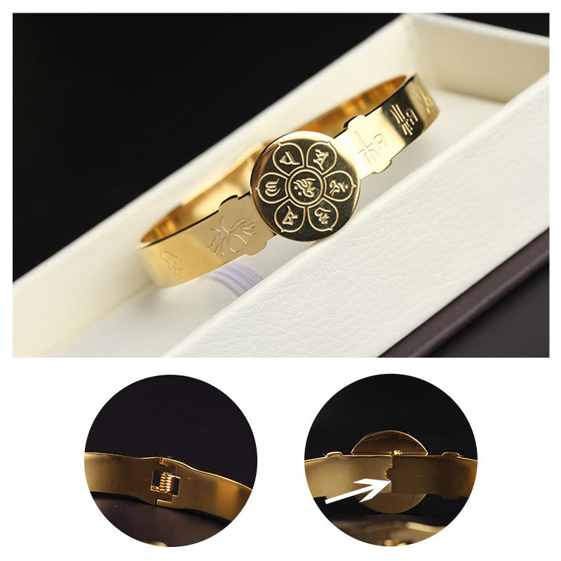 Bracelet jonc en acier titane Buddha Stones Yin Yang Lotus Om Mani Padme Hum Mantra Harmony