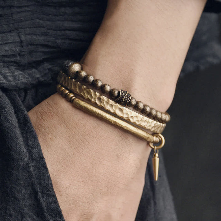 Bracelet manchette d'équilibre en cuivre et pierre de lave