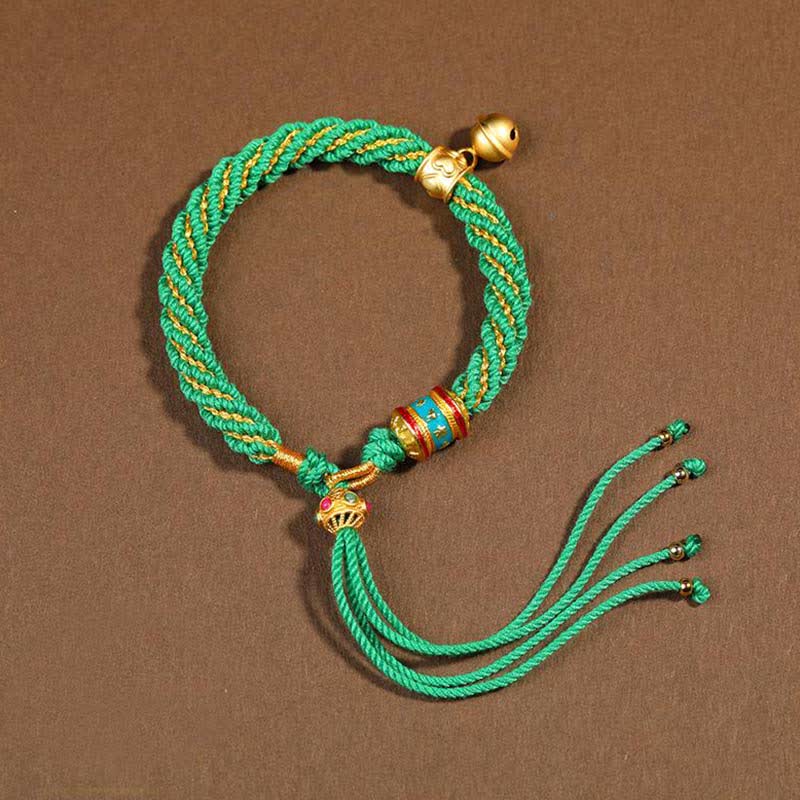 Bracelet tibétain fait main avec breloque en corde tressée et roue de prière Thangka pour protection de la chance