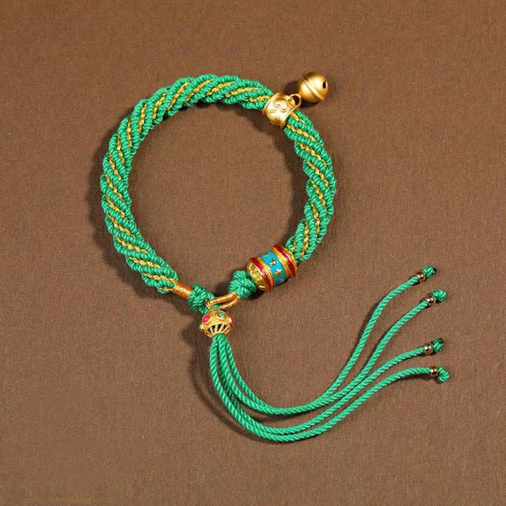 Bracelet tibétain fait main avec breloque en corde tressée et roue de prière Thangka pour protection de la chance