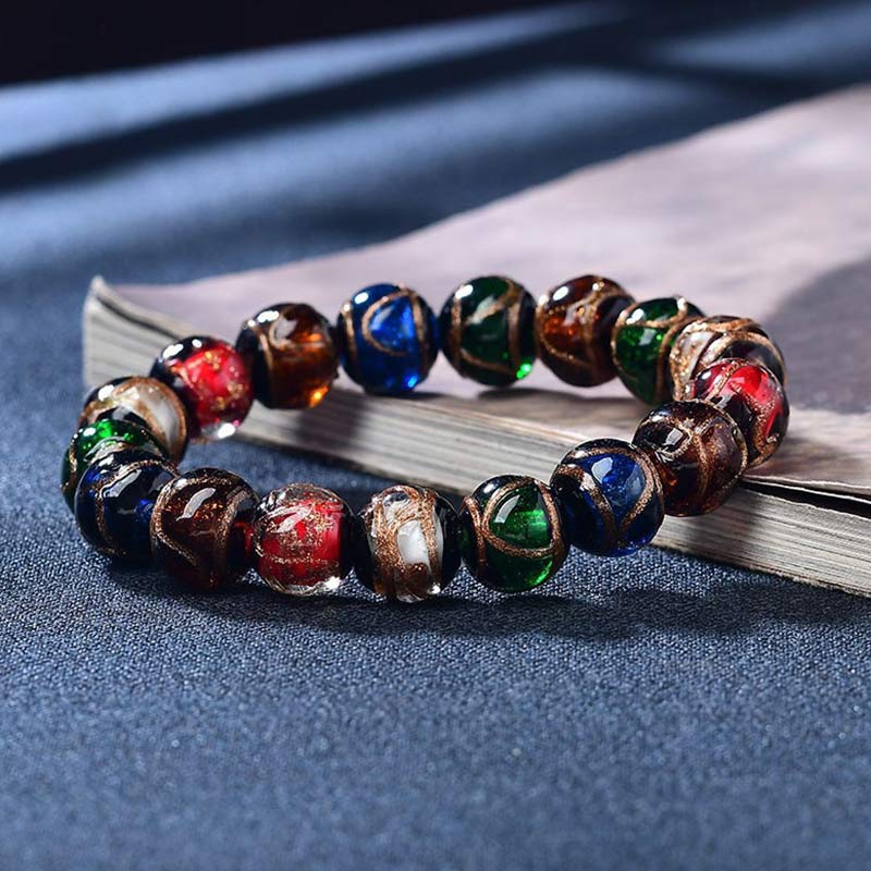 Bracelet porte-bonheur en perles de verre Liuli colorées avec Buddha Stones