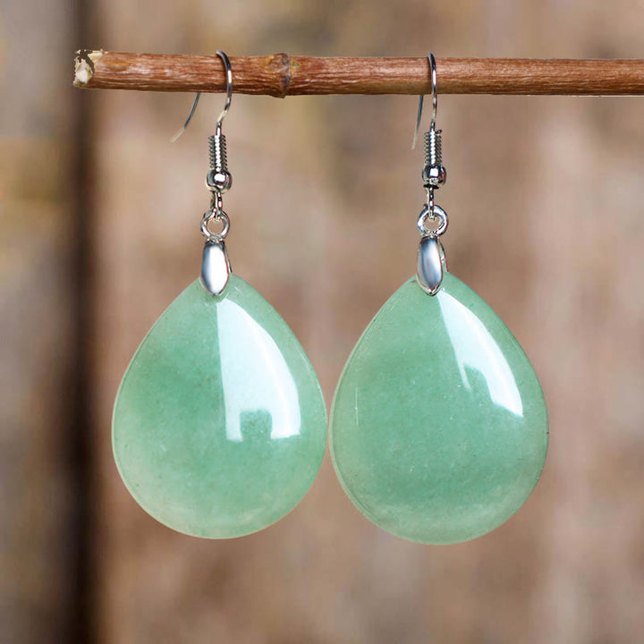 Boucles d'oreilles pendantes de guérison en aventurine naturelle Buddha Stones