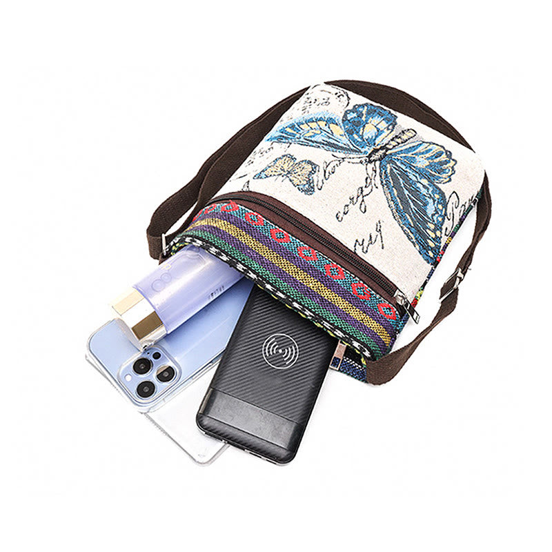 Sac fourre-tout en toile brodé Buddha Stones Elephant Butterfly Sac à bandoulière Sac à bandoulière