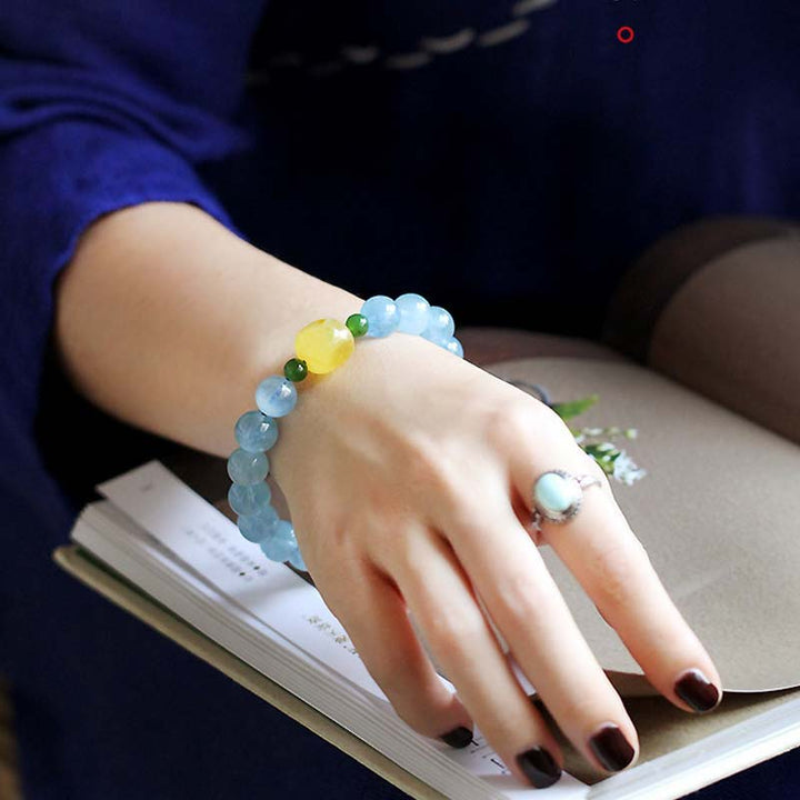 Bracelet de guérison et de sérénité en perles d'ambre et d'aigue-marine naturelles