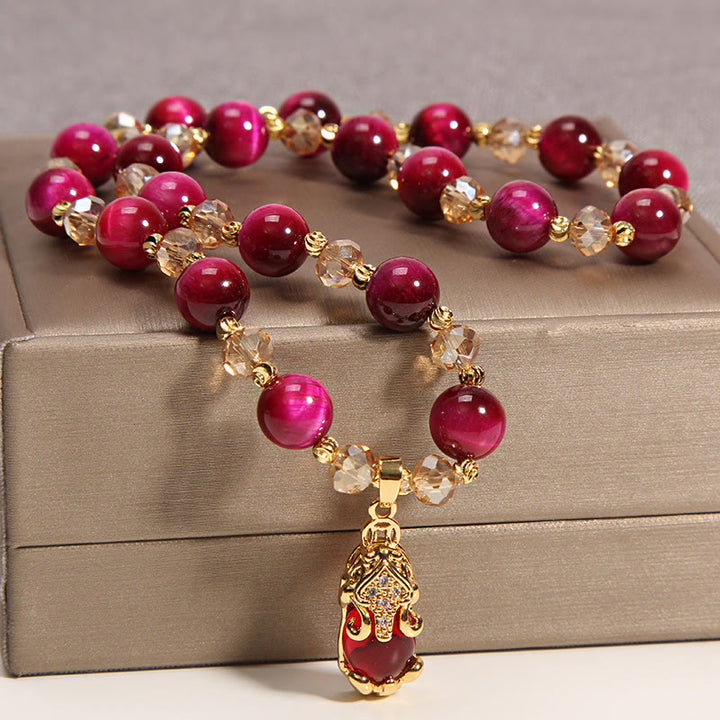 Bracelet double tour en œil de tigre Pixiu Fox pour protection du sac d'argent et confiance en soi