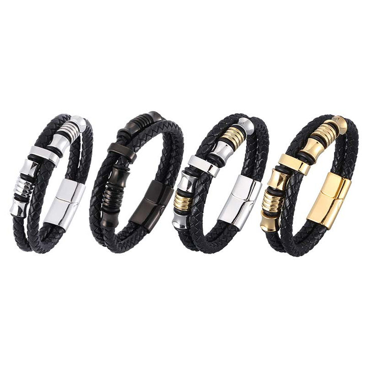 Bracelet porte-bonheur en cuir tressé à plusieurs couches avec Buddha Stones