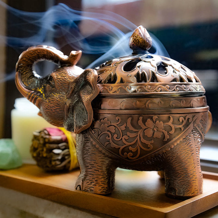 Porte-encens en alliage avec Buddha Stones et éléphant, décoration de la maison, brûleur d'encens