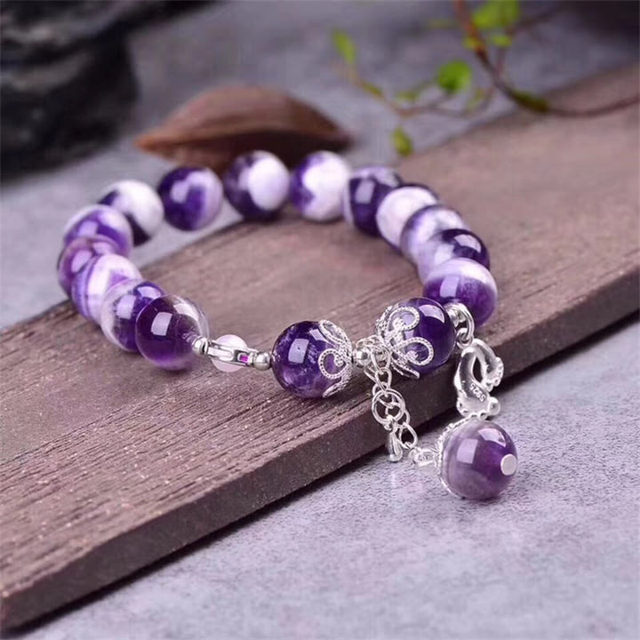 Bracelet à breloques en forme de cœur Buddha Stones en argent sterling 925 et améthyste naturelle