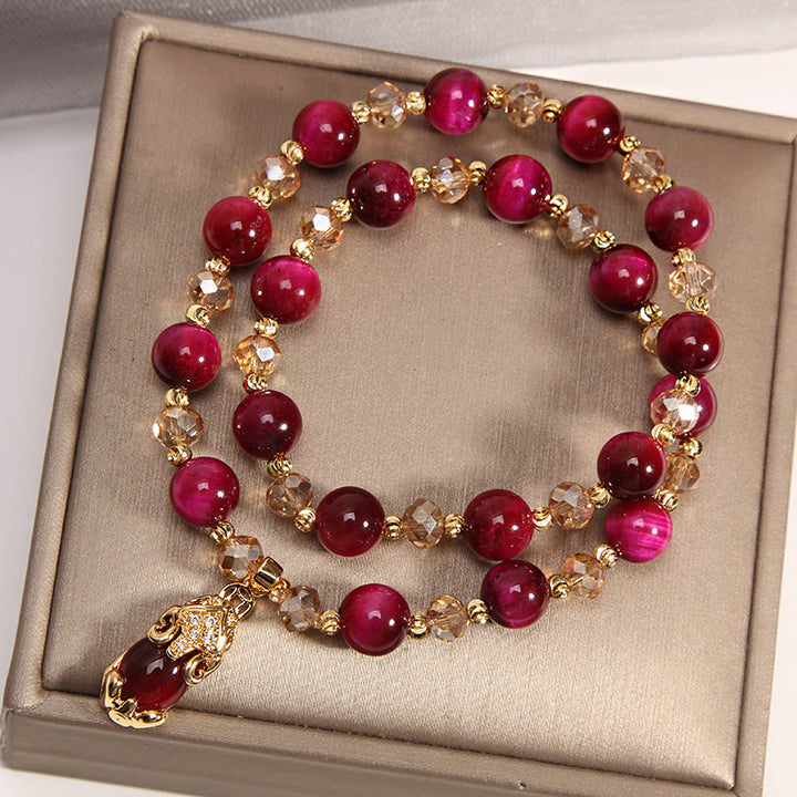 Bracelet double tour en œil de tigre Pixiu Fox pour protection du sac d'argent et confiance en soi