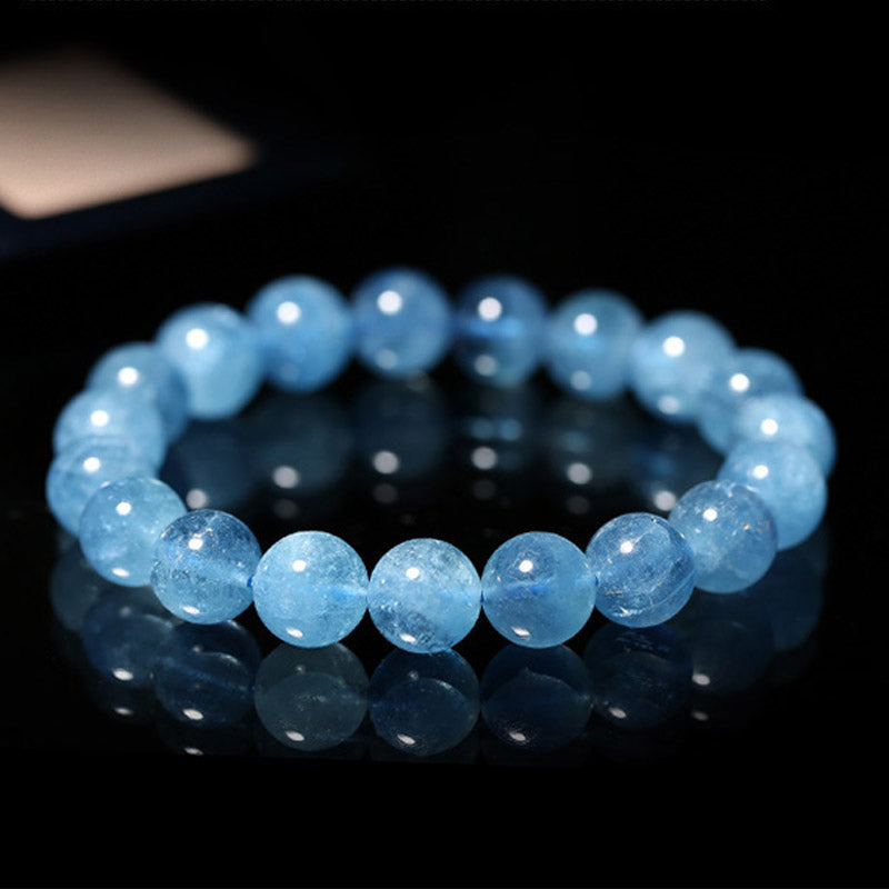 Bracelet de guérison de la paix en perles d'aigue-marine Buddhastoneshop