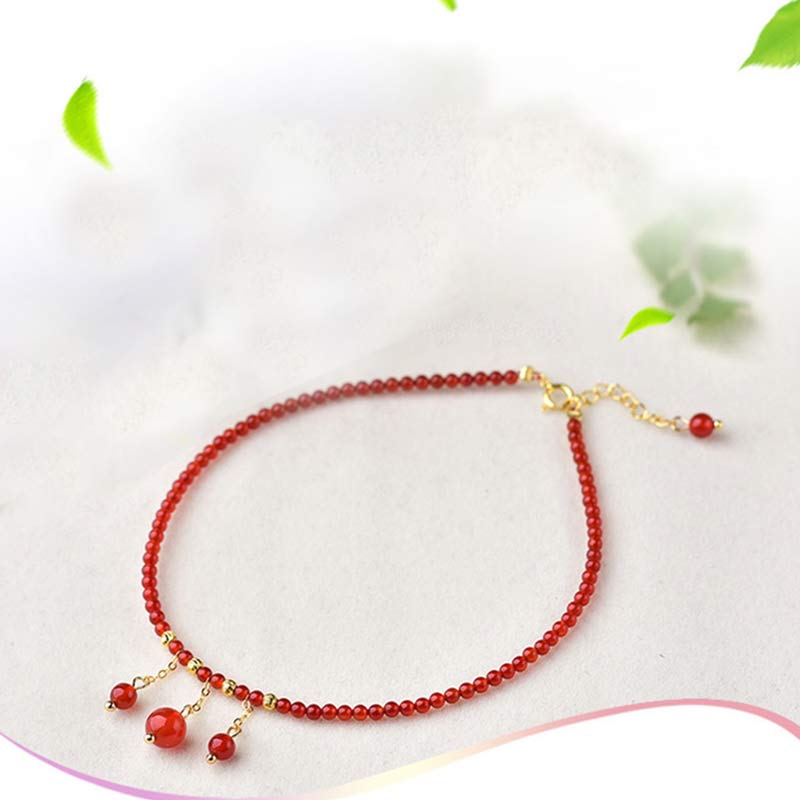 Bracelet de cheville en agate rouge, confiance et calme
