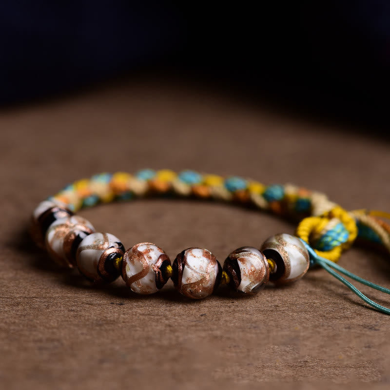 Bracelet tressé en perles de verre Liuli multicolores fait à la main avec Buddha Stones