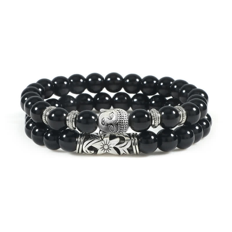 Bracelet de protection Bouddha en agate cristal naturel 2 pièces