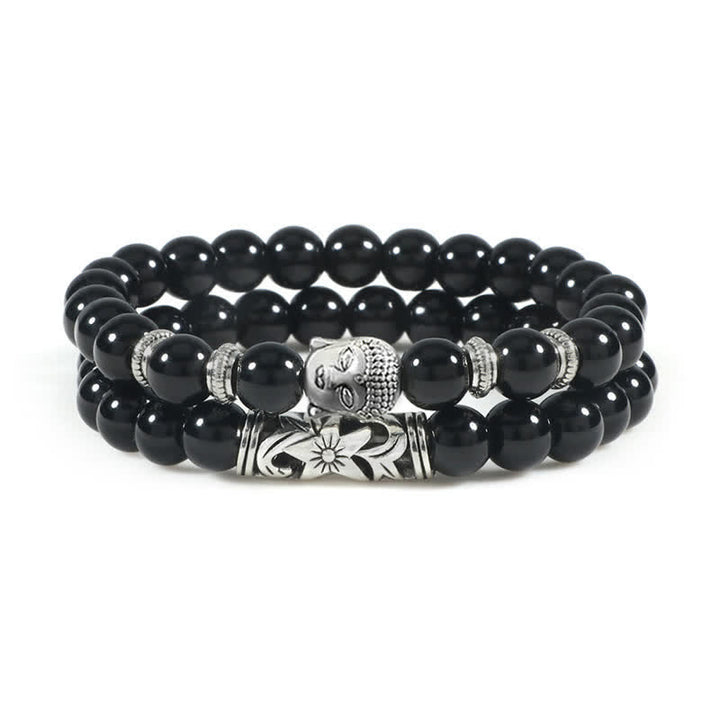 Bracelet de protection Bouddha en agate cristal naturel 2 pièces
