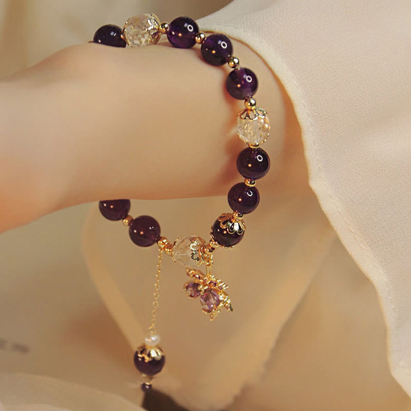 Bracelet à breloques en forme de feuille d'érable en améthyste naturelle plaquée or 14 carats de Buddha Stones