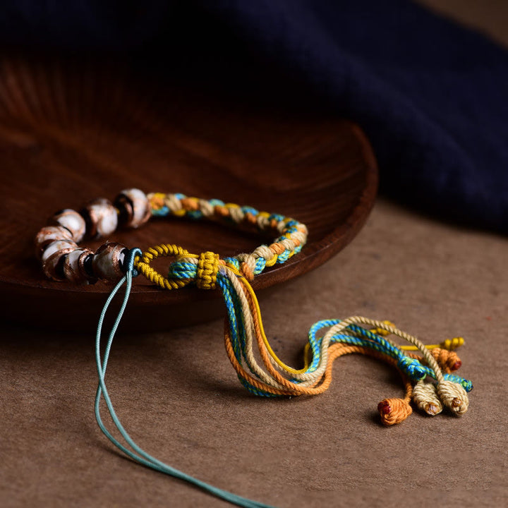 Bracelet tressé en perles de verre Liuli multicolores fait à la main avec Buddha Stones