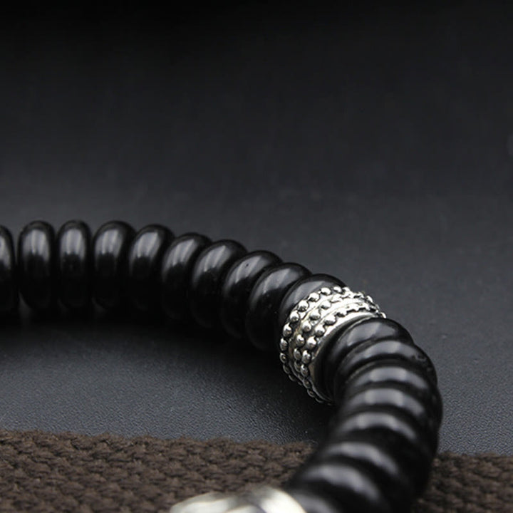 Bracelet Buddha Stones en coquille de noix de coco tibétaine naturelle Om Mani Padme Hum positif