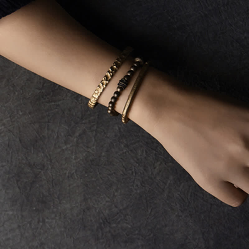 Bracelet manchette d'équilibre en cuivre et pierre de lave