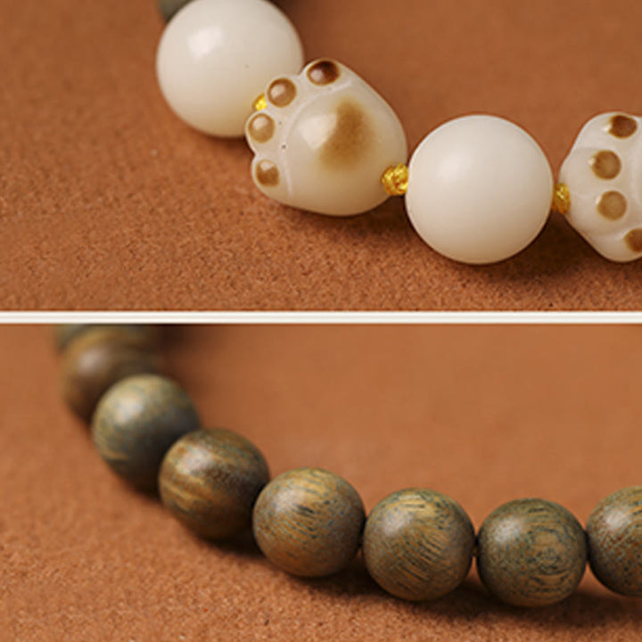 Bracelet de guérison en Buddha Stones de chat et pattes de chat en bois de santal vert naturel et graines de Bodhi - image 8