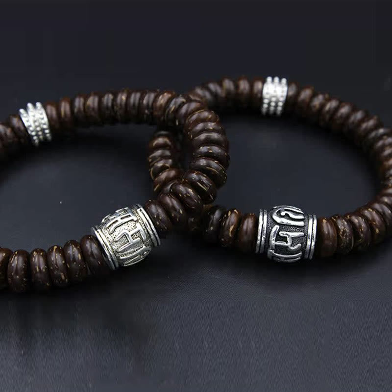 Bracelet Buddha Stones en coquille de noix de coco tibétaine naturelle Om Mani Padme Hum positif