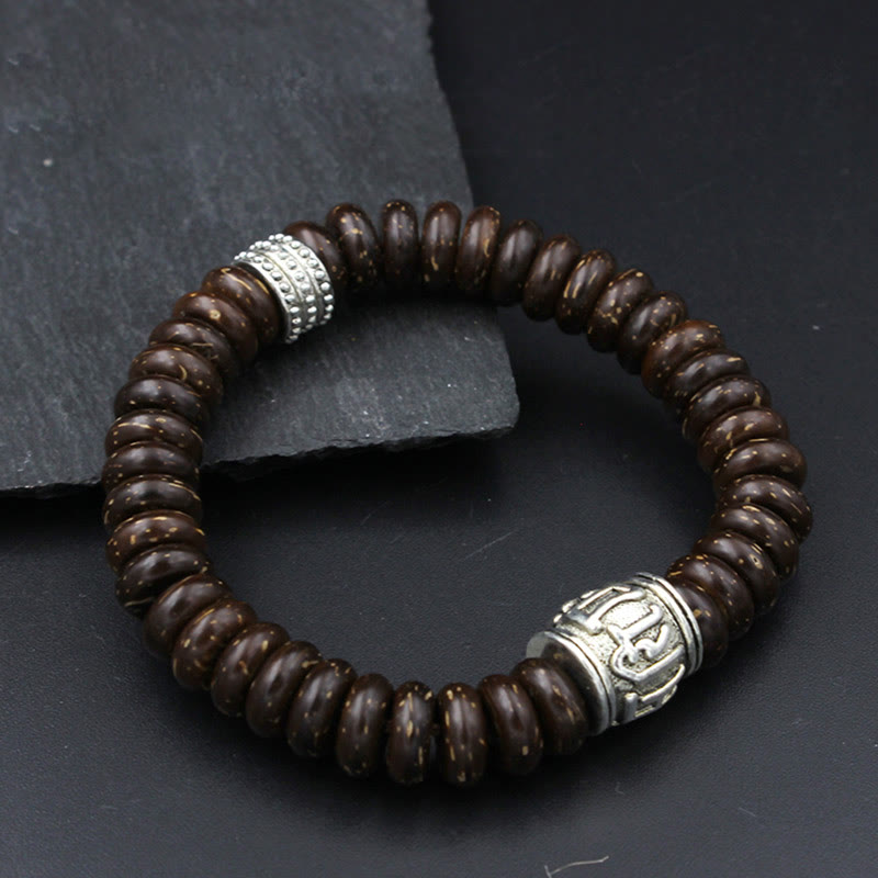 Bracelet Buddha Stones en coquille de noix de coco tibétaine naturelle Om Mani Padme Hum positif