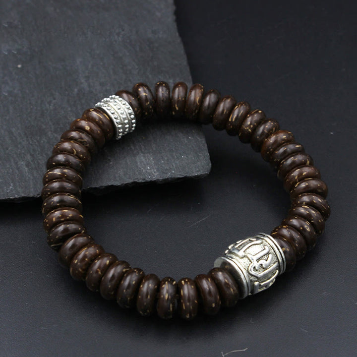Bracelet Buddha Stones en coquille de noix de coco tibétaine naturelle Om Mani Padme Hum positif